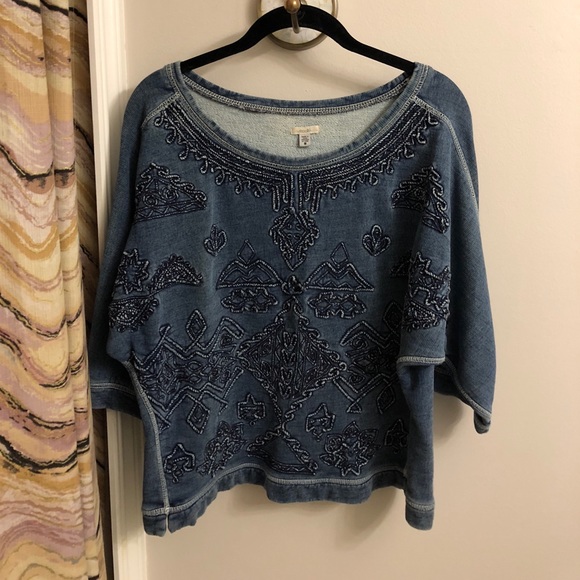 EMBROIDERED DENIM SWEATER - Picture 1 of 4